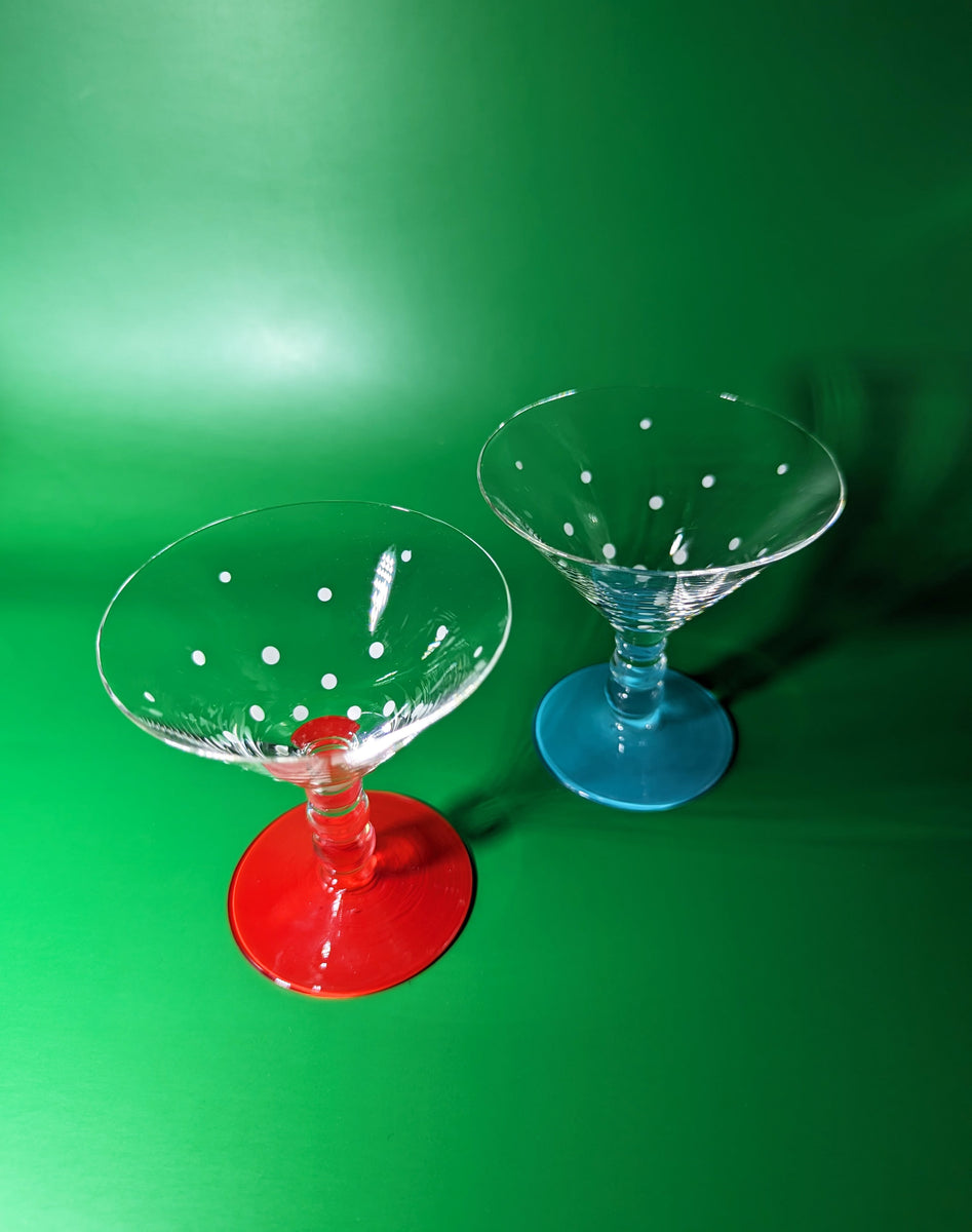 Red and Blue Mini Polka Dot Martini Glasses Drinks Distilled