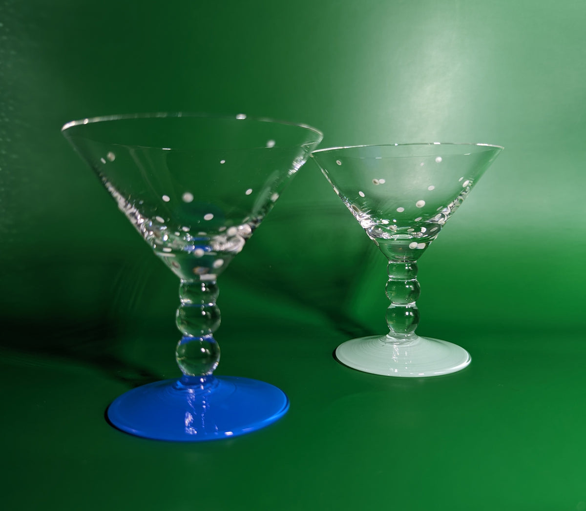 Blue and Pastel Mini Polka Dot Martini Glasses Drinks Distilled