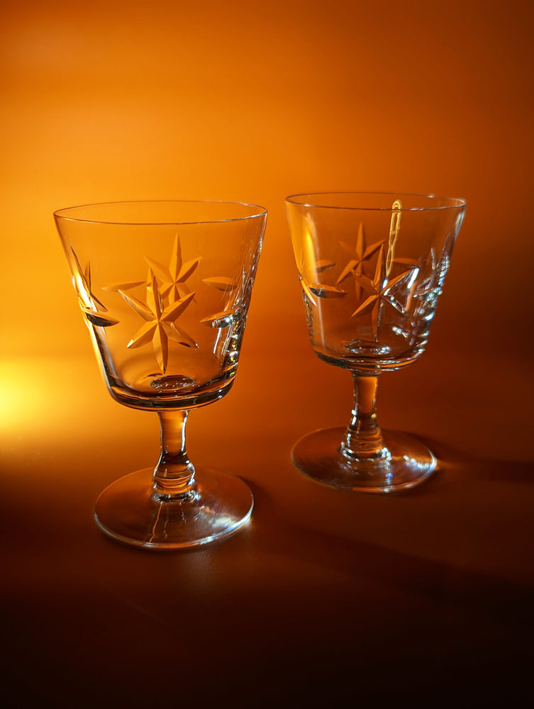 
            
                Load image into Gallery viewer, Pair of Vintage Star Crystal Cut Liqueur Glasses
            
        
