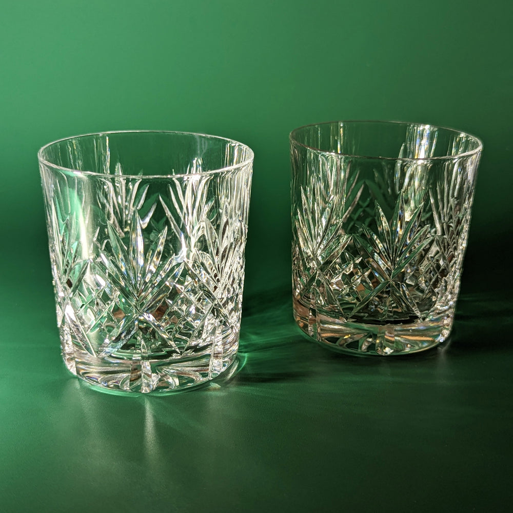 Pair of Vintage Diamond Cut Crystal Rocks Glasses