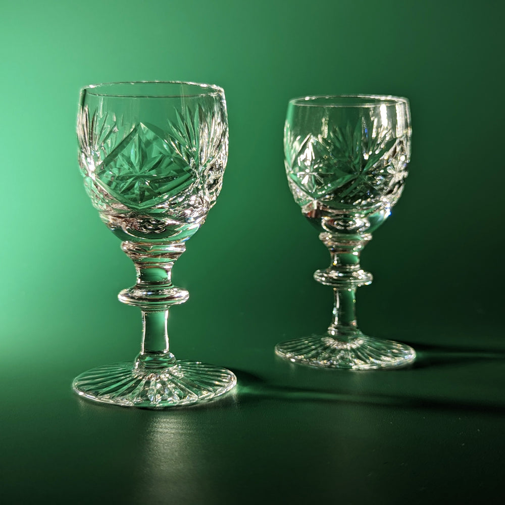 Pair of Vintage Webb Corbett Crystal Prince Regent Cut Liqueur Glasses