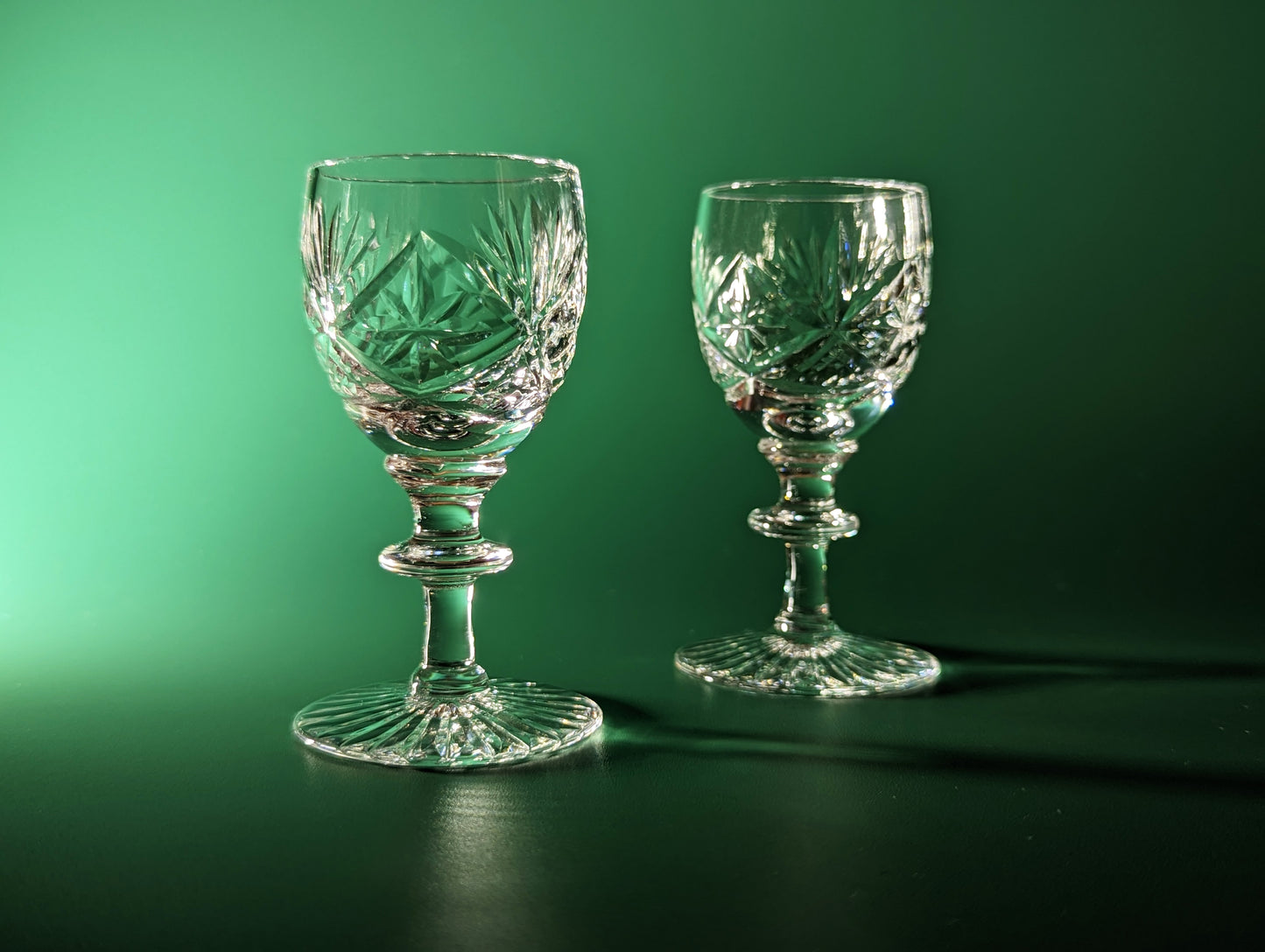 Pair of Vintage Webb Corbett Crystal Prince Regent Cut Liqueur Glasses