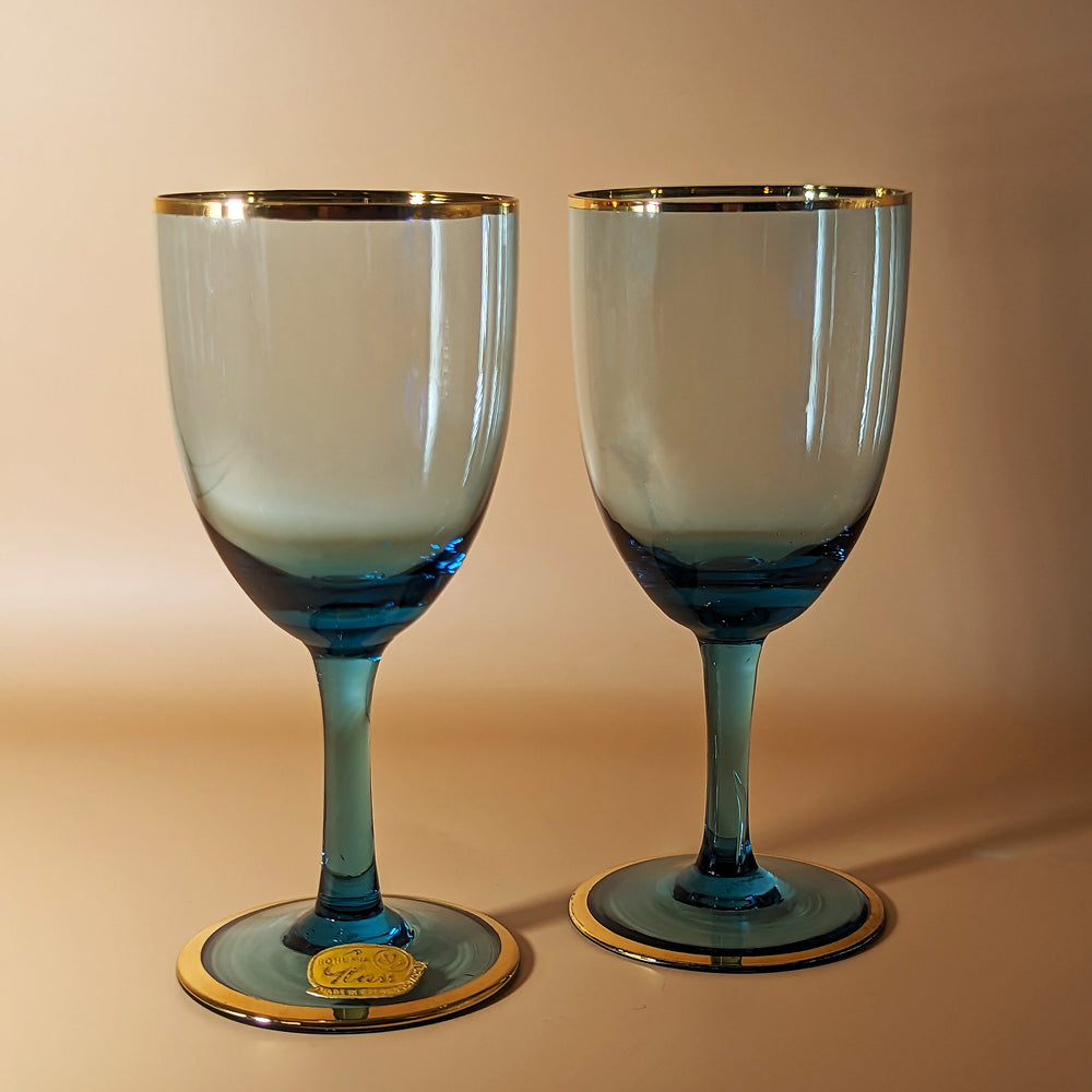 Pair of Vintage Blue Bohemia Crystal Tasting Glasses