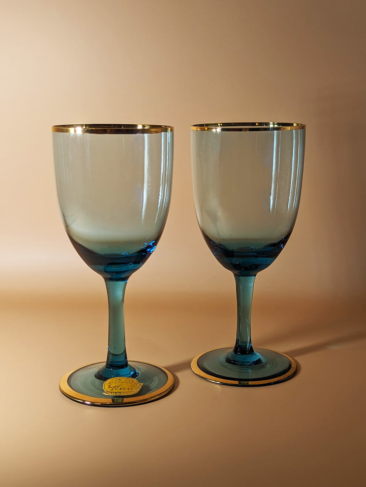 Pair of Vintage Blue Bohemia Crystal Tasting Glasses