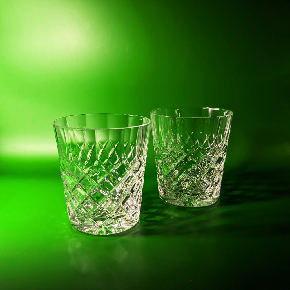 Pair of Crystal Diamond Cut Rocks Glasses