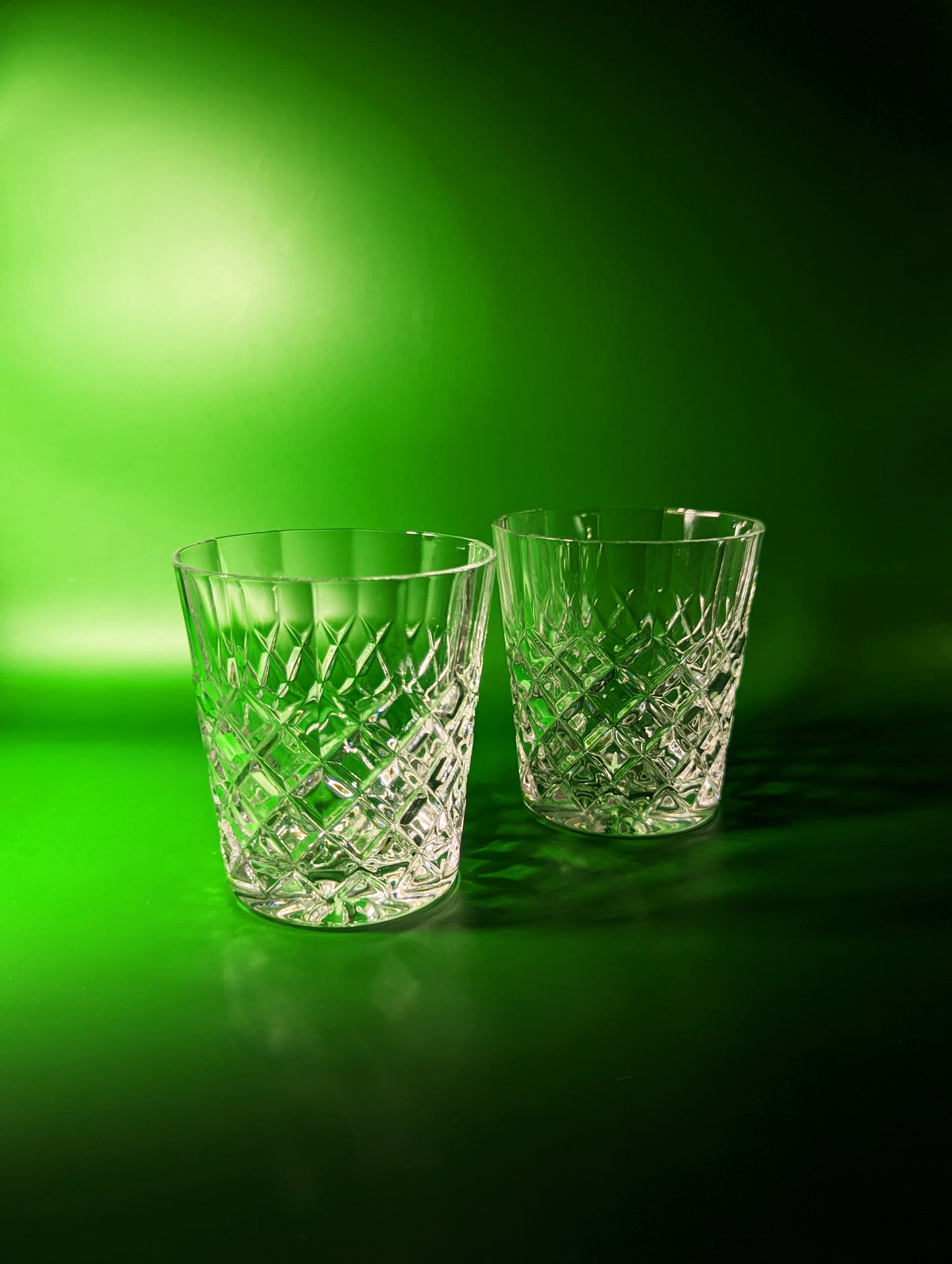 Pair of Crystal Diamond Cut Rocks Glasses