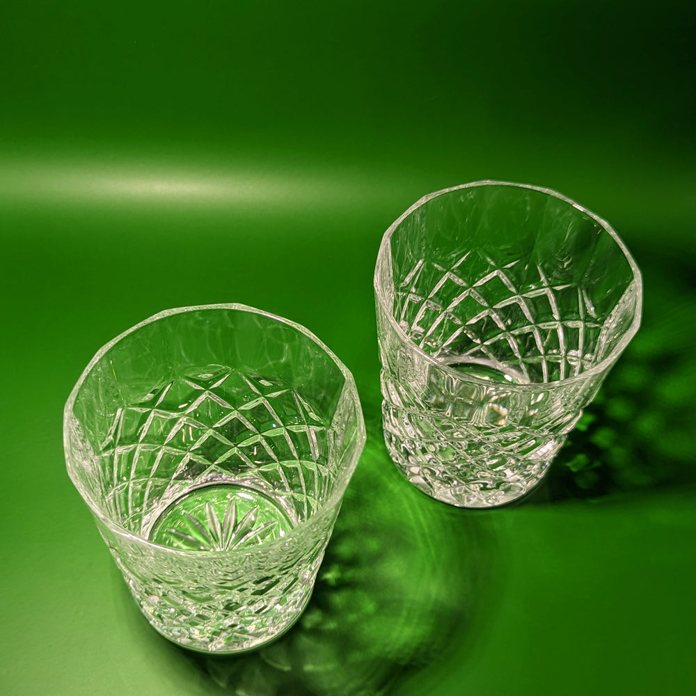 Pair of Crystal Diamond Cut Rocks Glasses