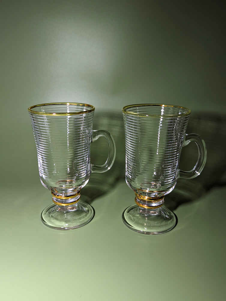 
            
                Load image into Gallery viewer, Pair of Vintage Gold Striped Hot Toddy Glasses
            
        