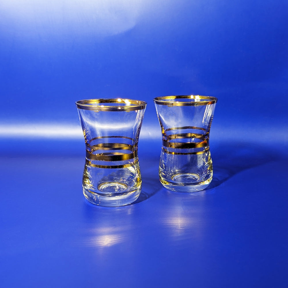 Pair of Vintage 50s Gold Striped Shot Glasses