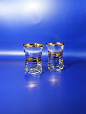 
            
                Load image into Gallery viewer, Pair of Vintage 50s Gold Striped Shot Glasses
            
        