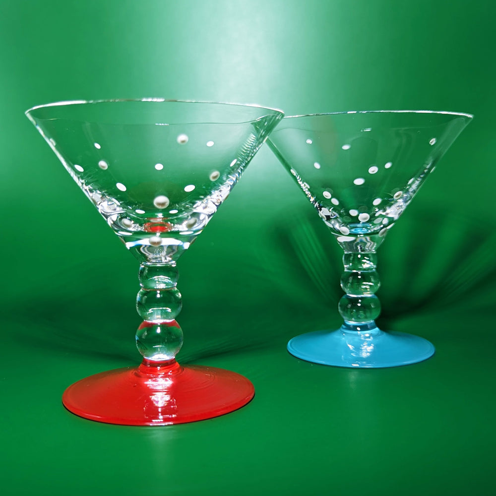 Red and Blue Mini Polka Dot Martini Glasses