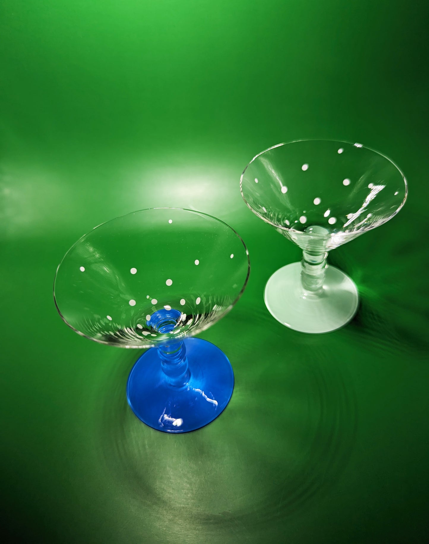 Blue and Pastel Mini Polka Dot Martini Glasses