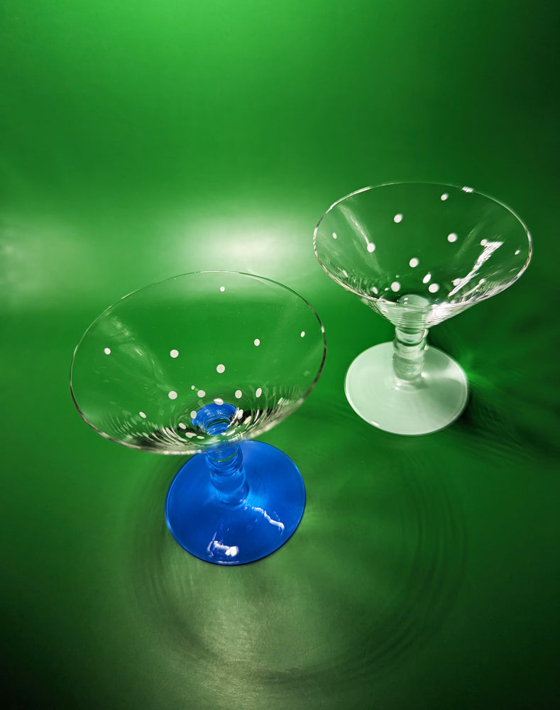 
            
                Load image into Gallery viewer, Blue and Pastel Mini Polka Dot Martini Glasses
            
        