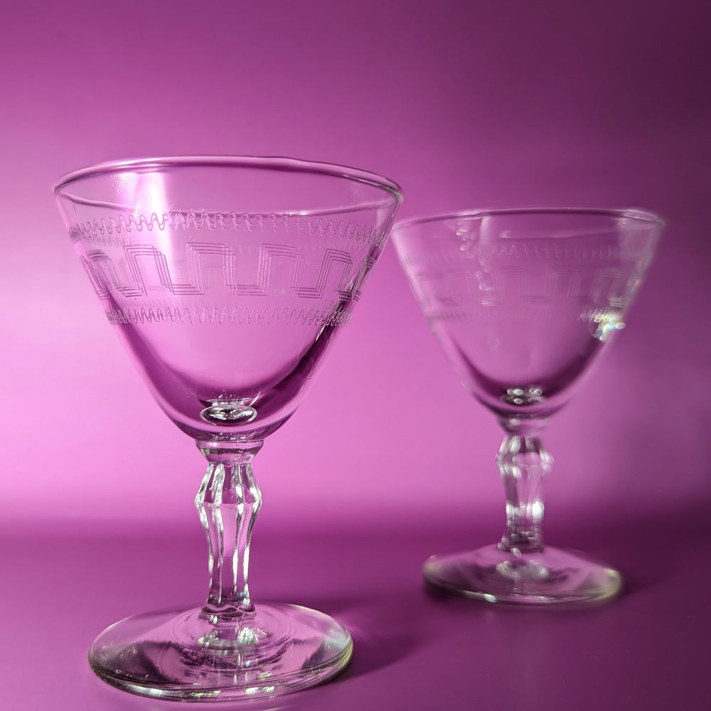 Pair of Vintage Mini Greek Key Tasting Glasses