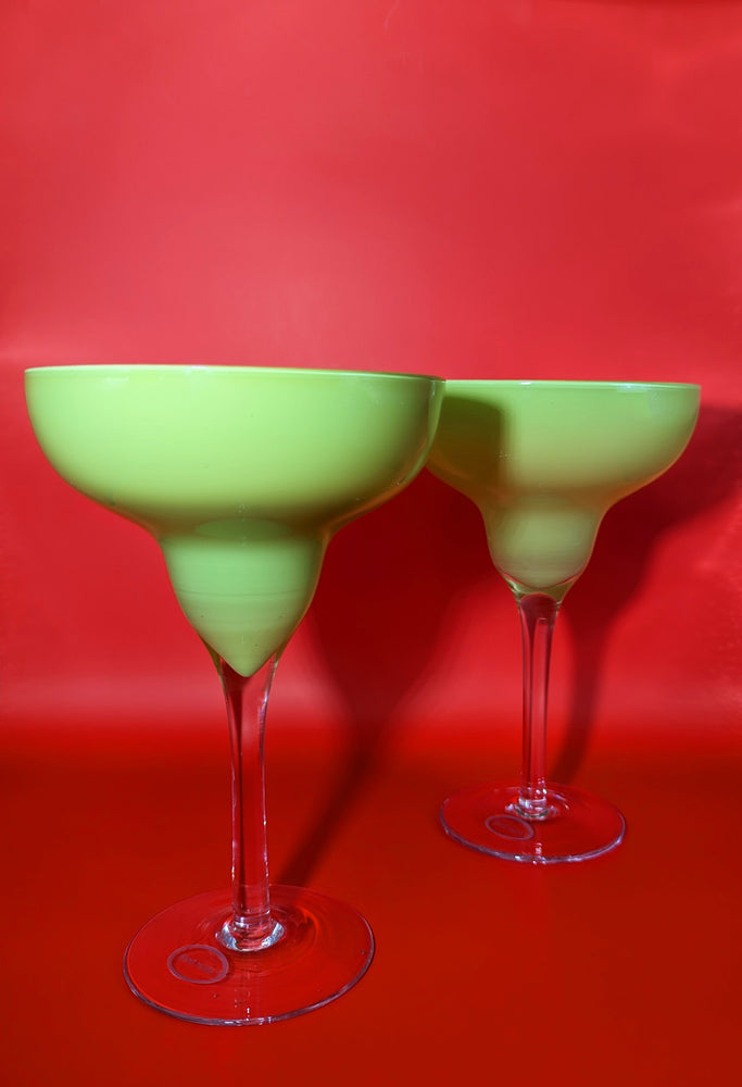 Pair of Vintage Green Margarita Glasses