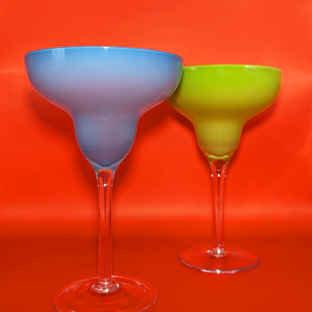 Pair of Vintage Green and Blue Margarita Glasses