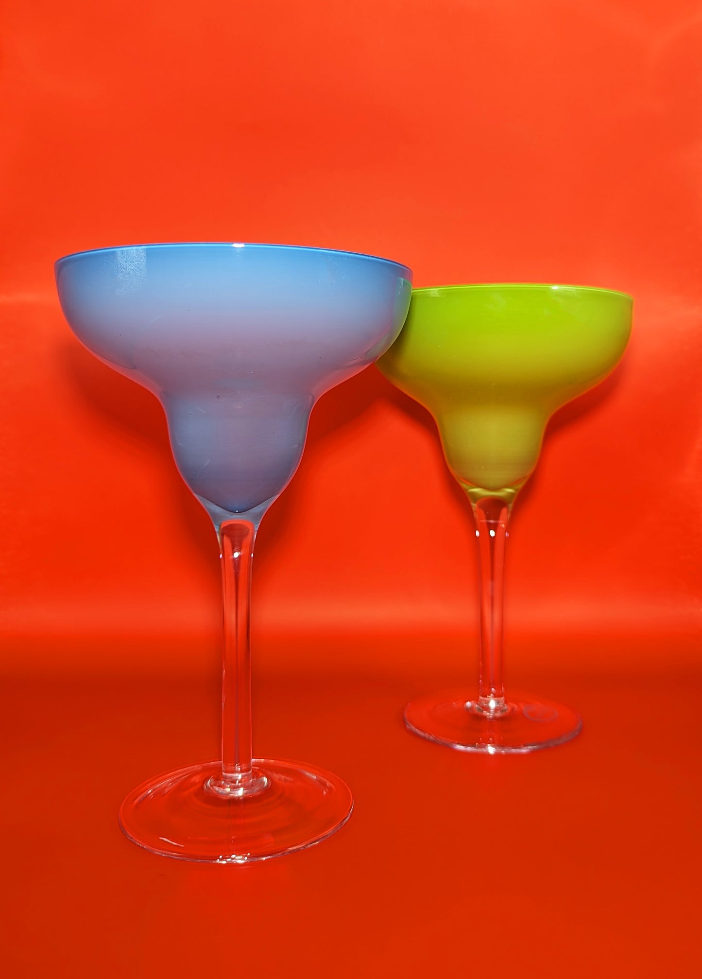 Pair of Vintage Green and Blue Margarita Glasses