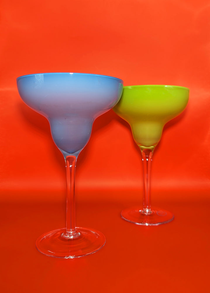 
            
                Load image into Gallery viewer, Pair of Vintage Green and Blue Margarita Glasses
            
        