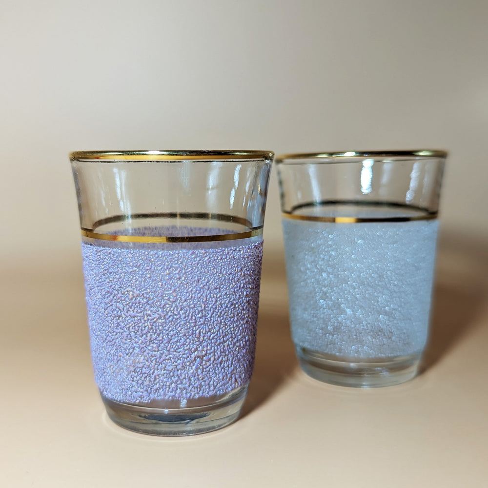 Pair of Vintage 1950s Purple and Blue Frosted Shot Glasses