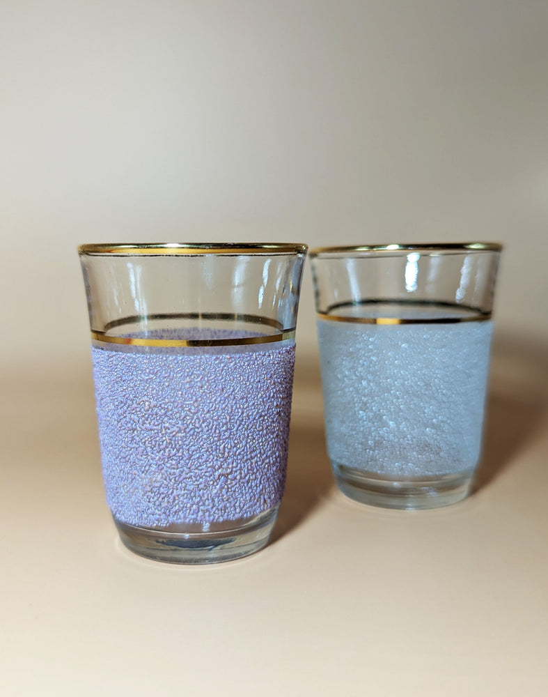
            
                Load image into Gallery viewer, Pair of Vintage 1950s Purple and Blue Frosted Shot Glasses
            
        