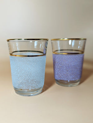 
            
                Load image into Gallery viewer, Pair of Vintage 1950s Purple and Blue Frosted Shot Glasses
            
        