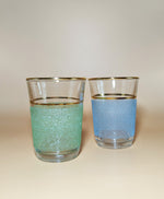 Pair of Vintage 1950s Green and Blue Frosted Shot Glasses