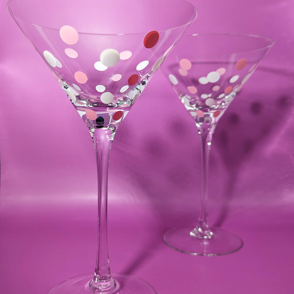 Pair of Vintage Pink and White Polka Dot Martini Glasses