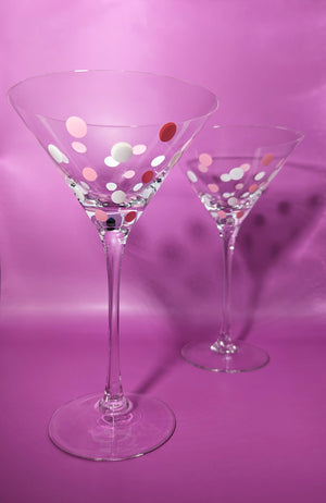 Pair of Vintage Pink and White Polka Dot Martini Glasses