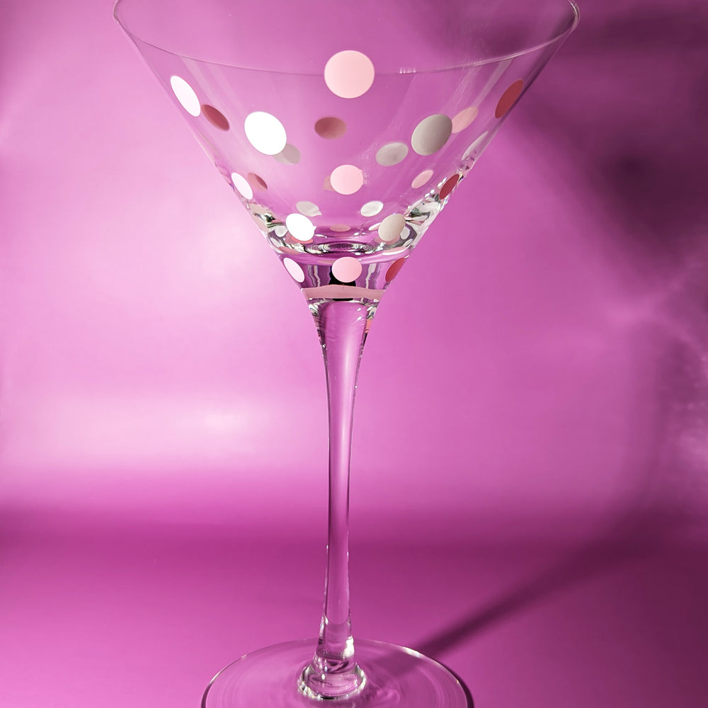 
                  
                    Pair of Vintage Pink and White Polka Dot Martini Glasses
                  
                