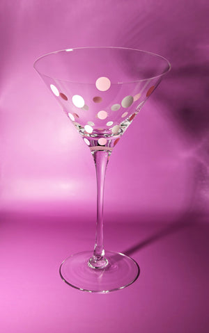 Pair of Vintage Pink and White Polka Dot Martini Glasses