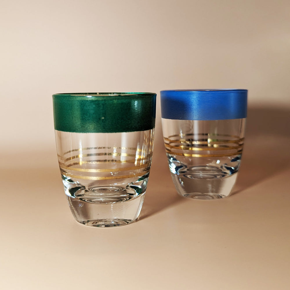 Pair of Vintage Green and Blue Striped Shot Glasses