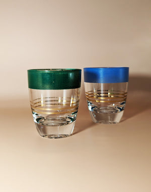 Pair of Vintage Green and Blue Striped Shot Glasses