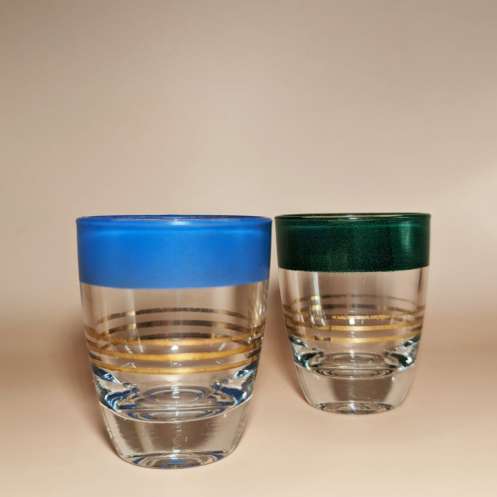 Pair of Vintage Green and Blue Striped Shot Glasses