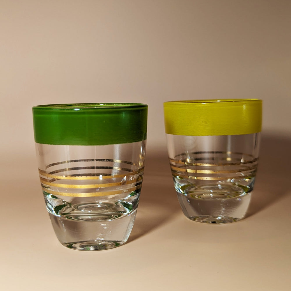 Pair of Vintage Green and Yellow Striped Shot Glasses