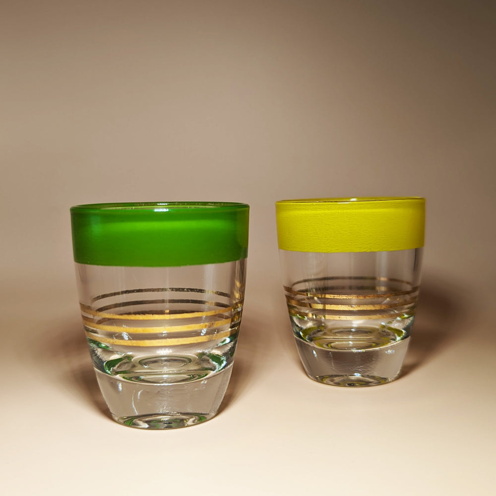 Pair of Vintage Green and Yellow Striped Shot Glasses