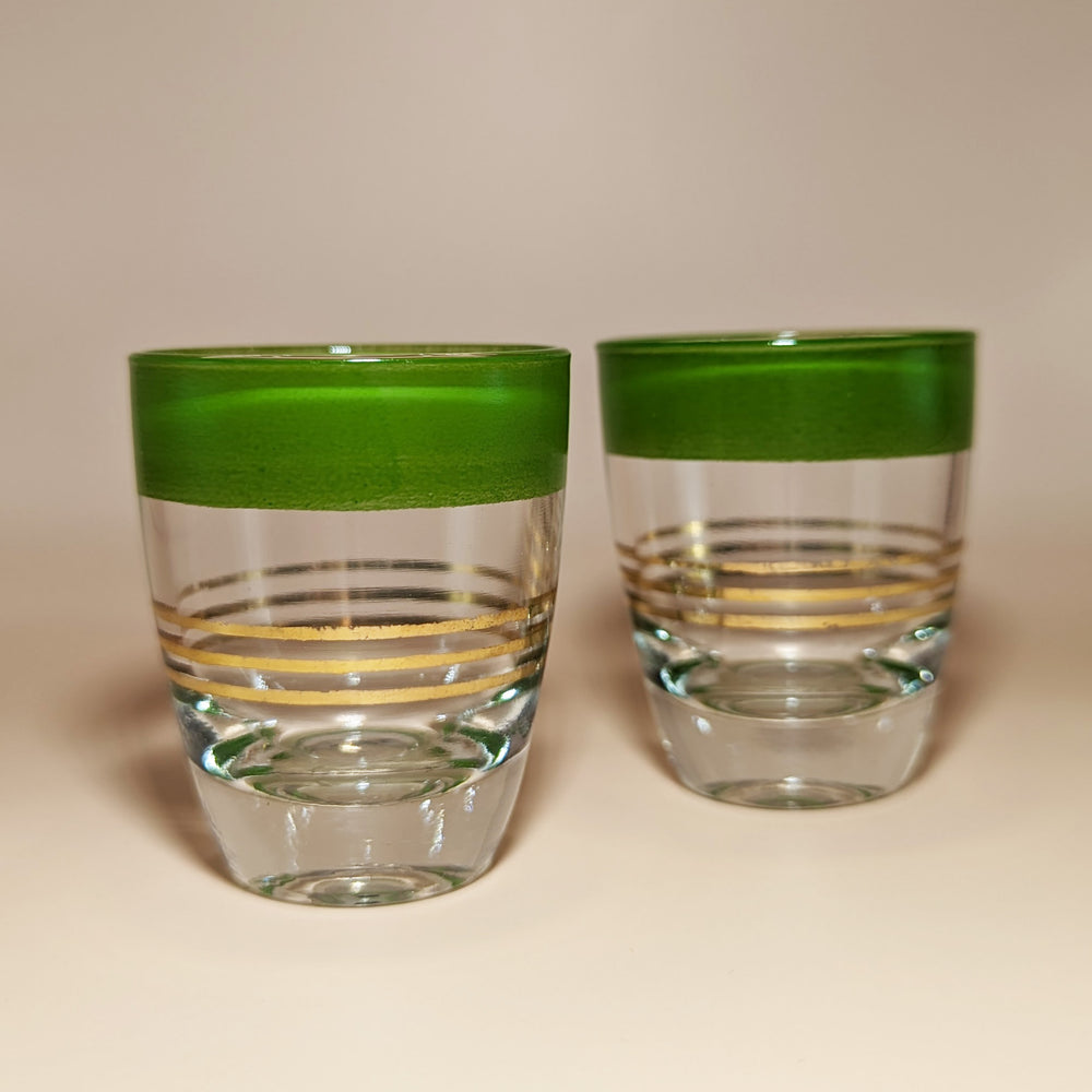 Pair of Vintage Light Green Striped Shot Glasses