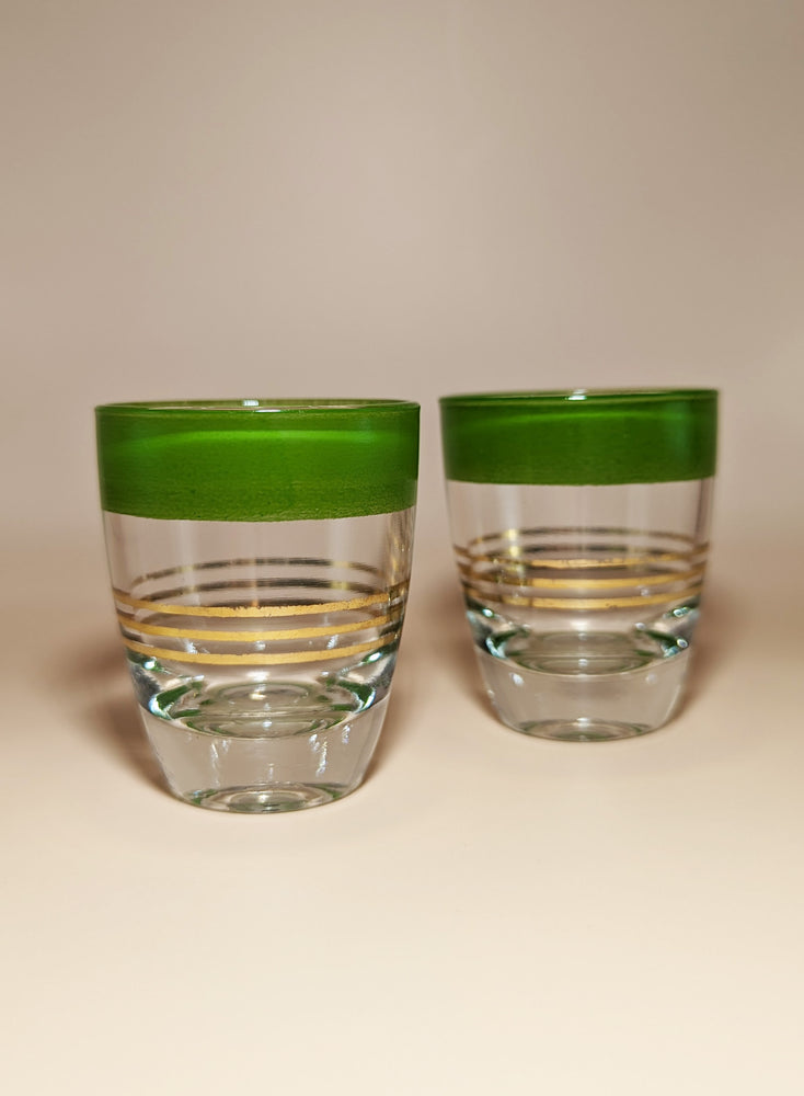 Pair of Vintage Light Green Striped Shot Glasses