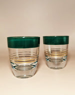 Pair of Vintage Dark Green Striped Shot Glasses