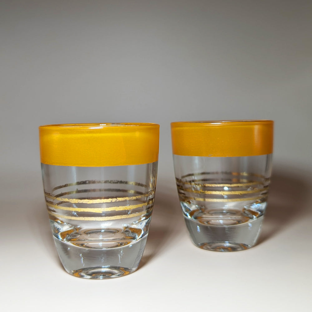 Pair of Vintage Yellow Striped Shot Glasses