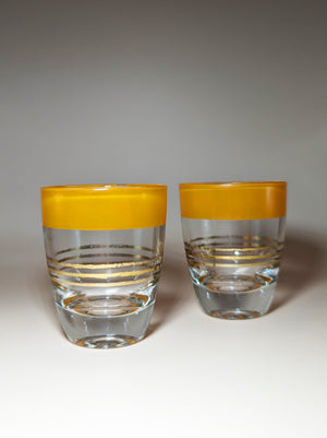 Pair of Vintage Yellow Striped Shot Glasses