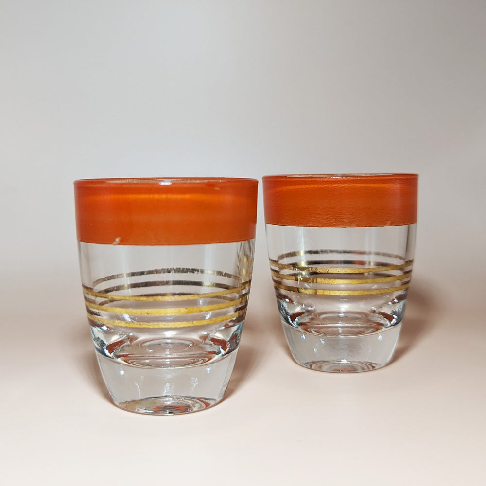 Pair of Vintage Orange Striped Shot Glasses