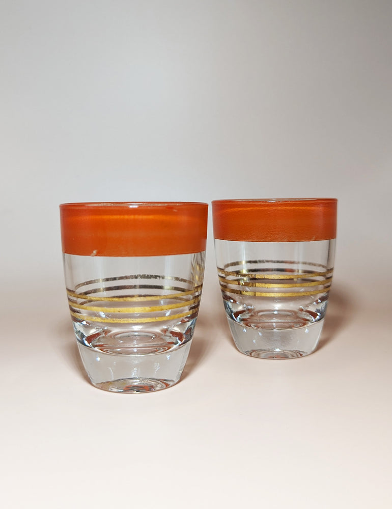Pair of Vintage Orange Striped Shot Glasses