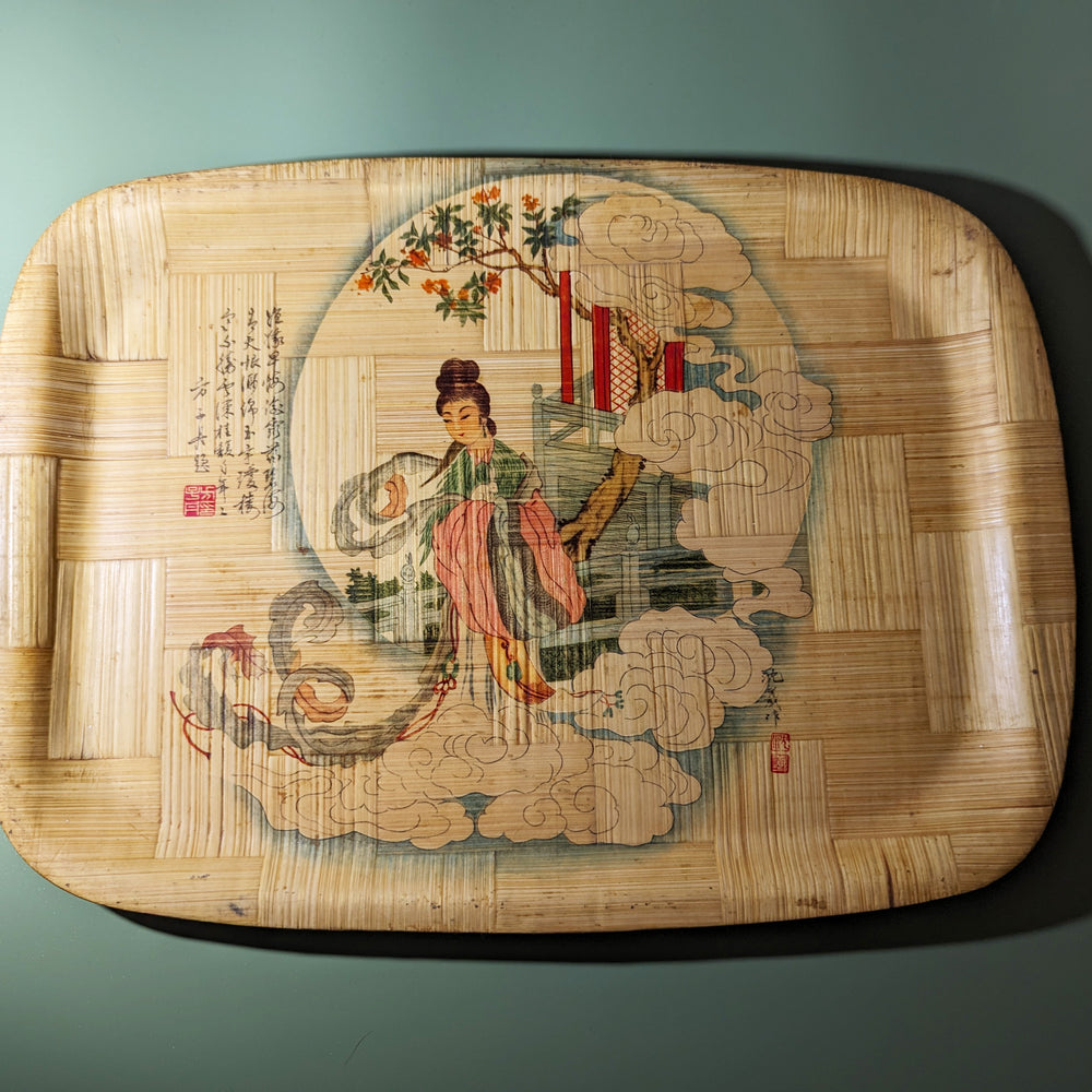 Vintage Hand Painted Bamboo Cocktail Tray