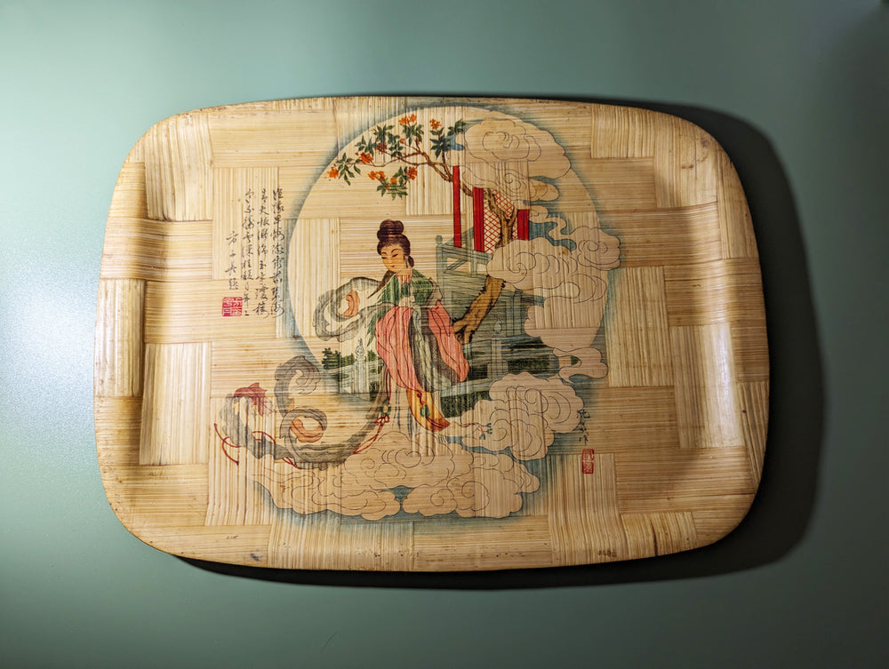 Vintage Hand Painted Bamboo Cocktail Tray