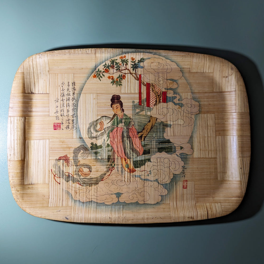 Vintage Hand Painted Bamboo Cocktail Tray