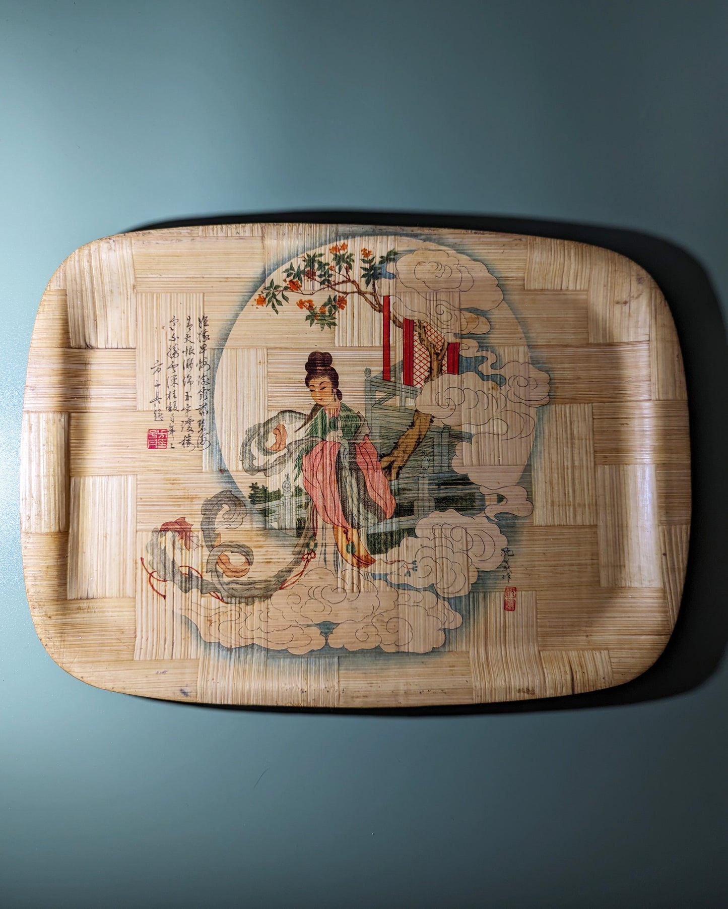 Vintage Hand Painted Bamboo Cocktail Tray