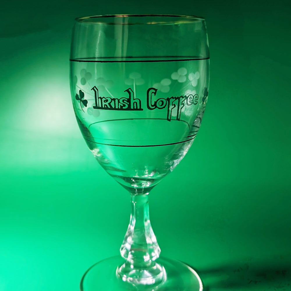 Pair of Vintage Irish Coffee Glasses with Engraved Shamrocks