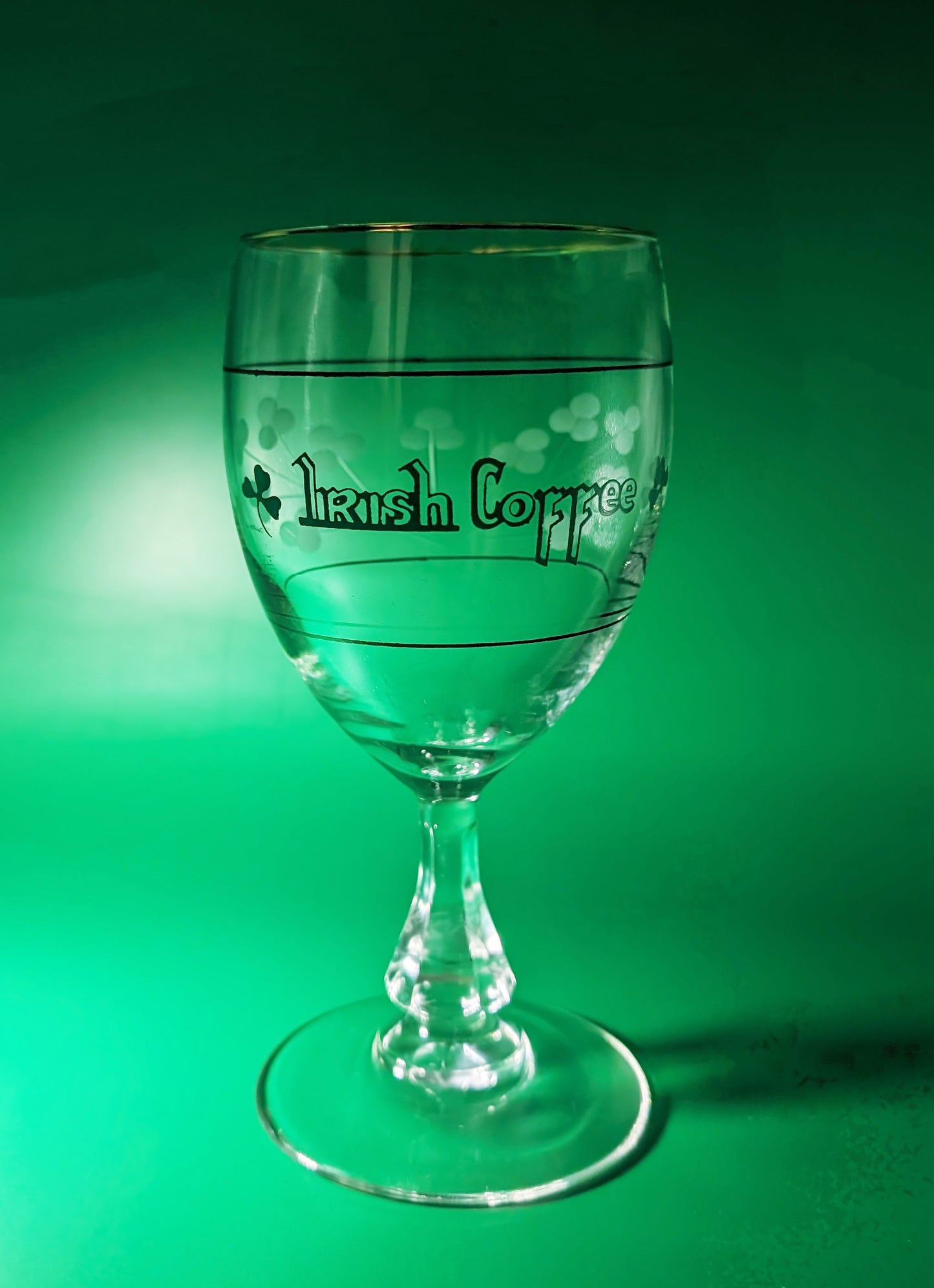 Pair of Vintage Irish Coffee Glasses with Engraved Shamrocks