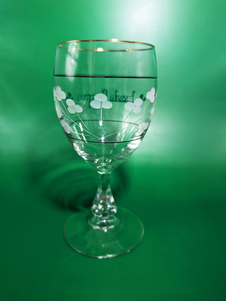 Pair of Vintage Irish Coffee Glasses with Engraved Shamrocks