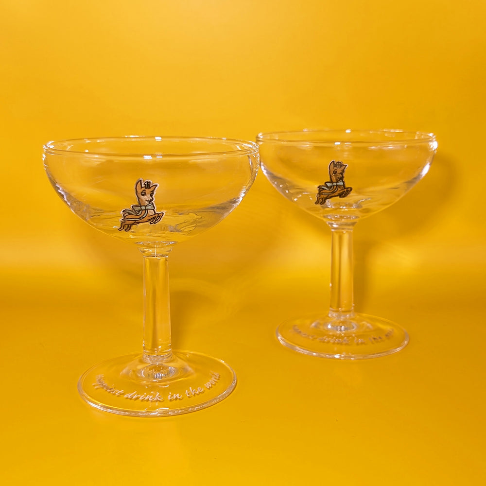 Pair of Rare Competition Prize Babycham Coupe Glasses